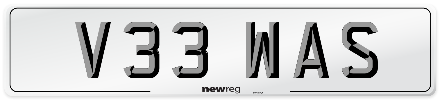 V33 WAS Number Plate from New Reg